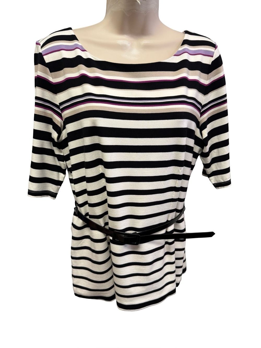 1256 / White House Black Market Stripe Top With Belt Women’s Size Large